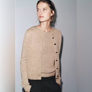 Zara Rustic Knit Cardigan in Sand/Brown; Size S